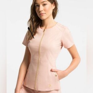 Jaanuu Blushing Pink Zip Down Scrub Top
